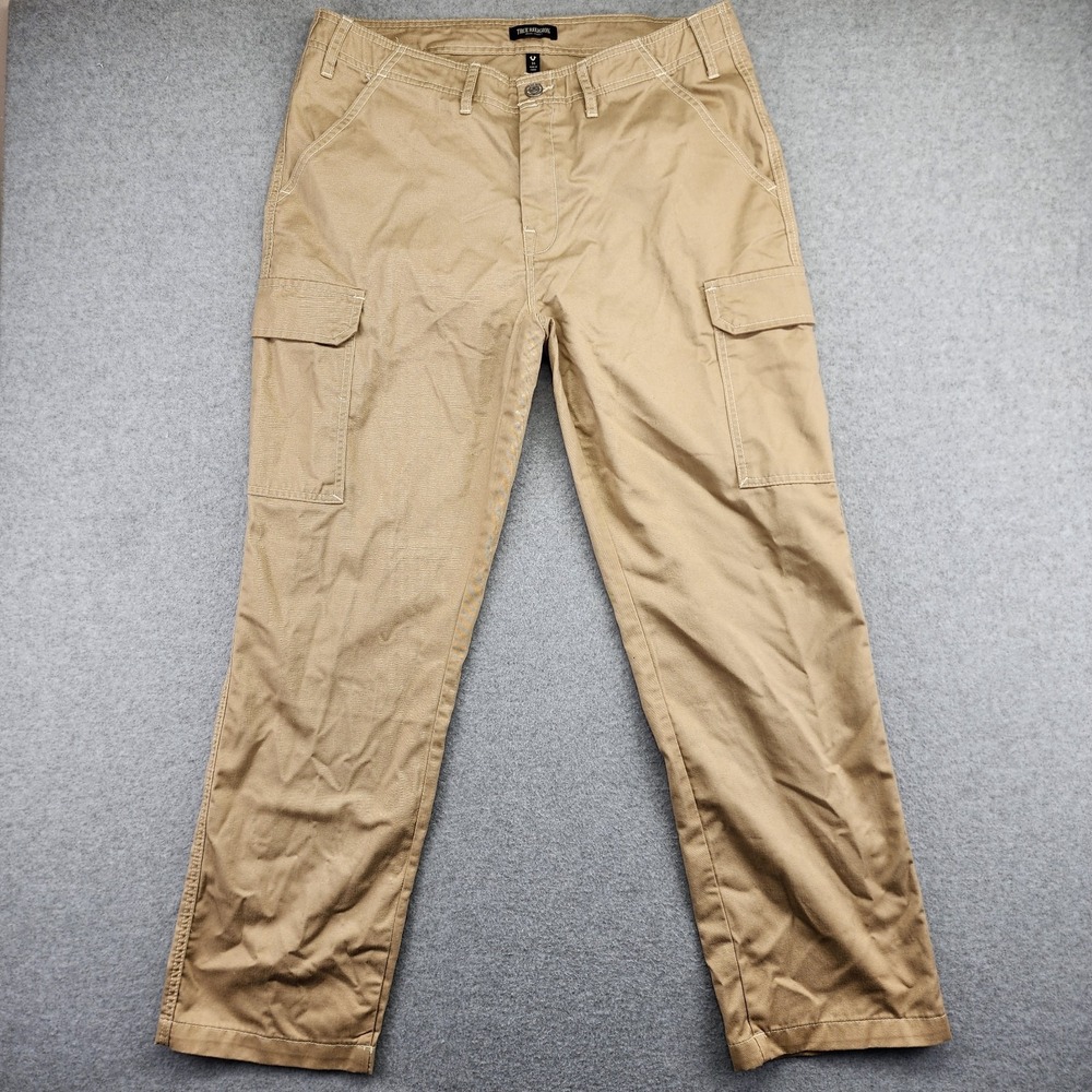 True Religion Pants Men's 34x32 Skater Baggy‎ Cargo Wide Leg Flap Pockets Tan